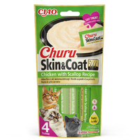 Inaba Cat Ciao Churu Skin & Coat krémes macskaeledel - csirke, fésűkagyló